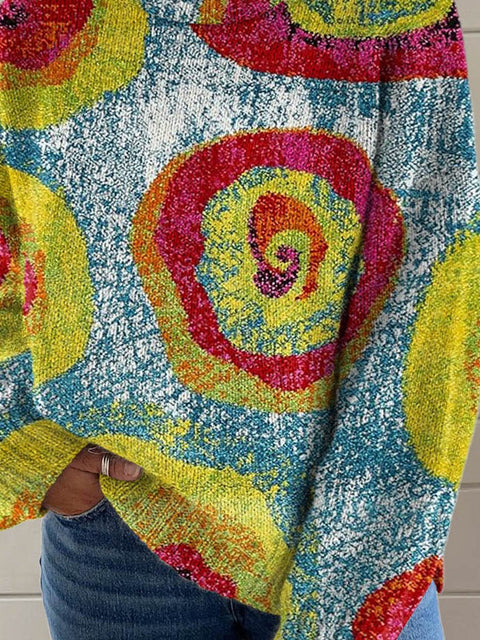 Abstract Geometric Pattern Art Print Knit Turtleneck Pullover Sweater