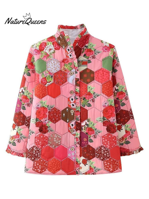 Quilted Embroidered Printed Loose Cotton Jacket