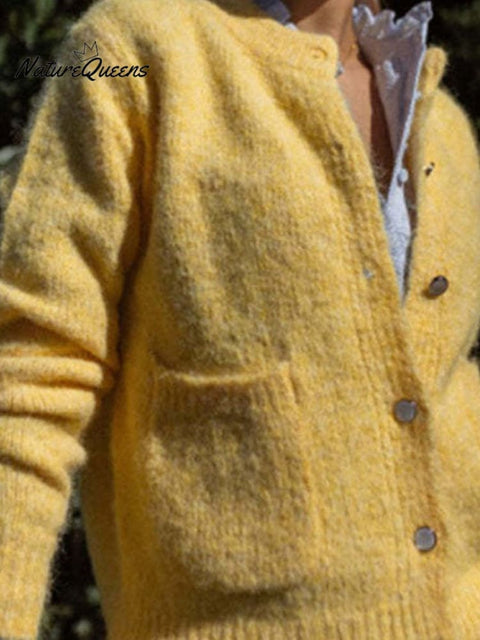 Women's Solid Color Round Neck Loose Thickened Cardigan