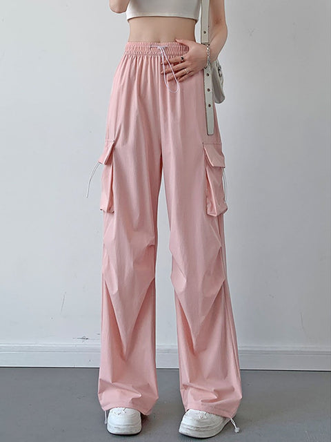 Women's Retro Stylish Casual High Waist Sports Parachute Wide Leg Pants