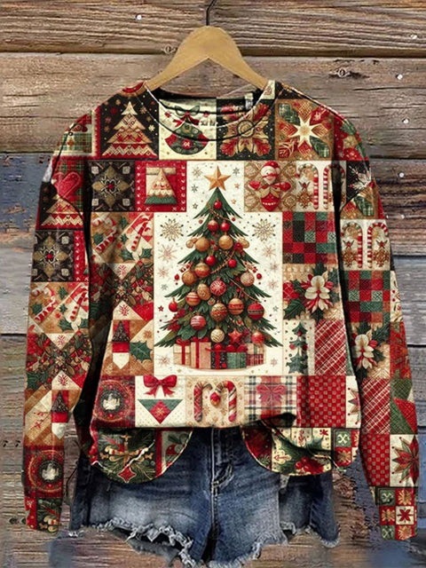 Cozy Retro Christmas Print Casual  Sweatshirt