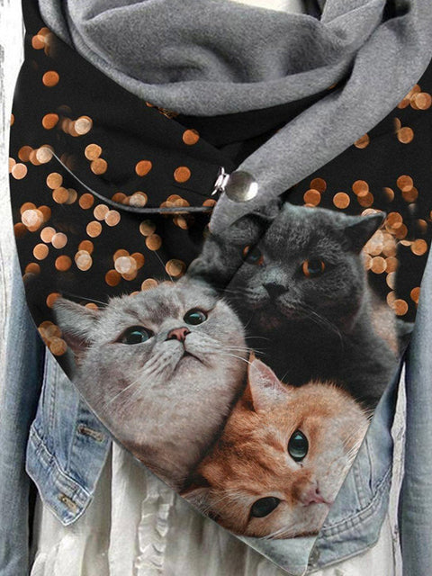 Women's Cute Cat Fashion Maple Leaf Shawl Scarf