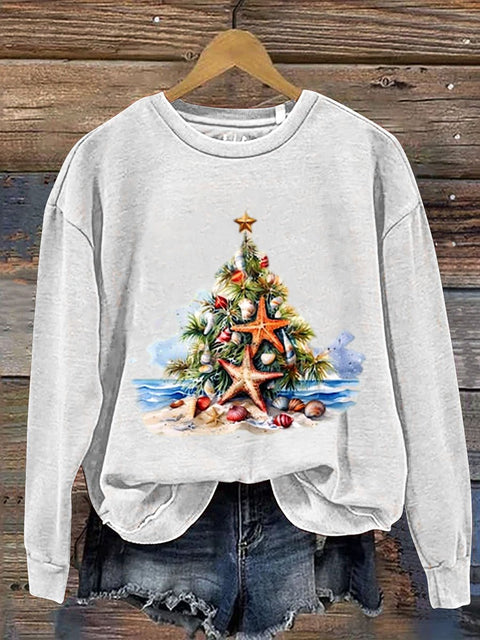 Beach Christmas Print  Casual  Sweatshirt