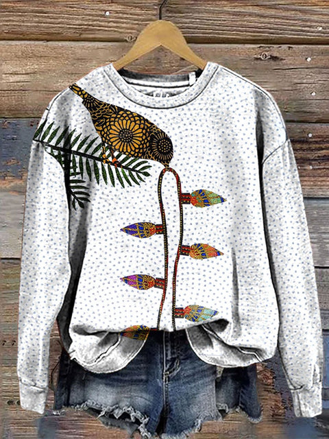 Bird With Bulbs  Christmas Print Casual  Sweatshirt