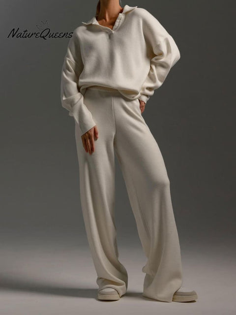 Collar Sweatshirt Top and Pants Set