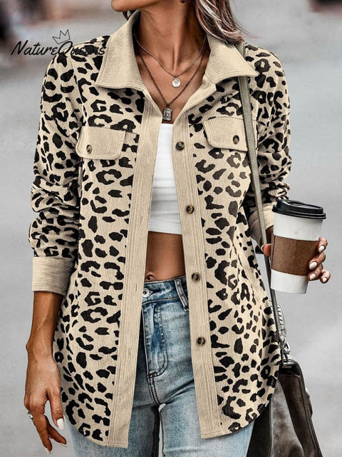 Women's Leopard Print Button Down Long Sleeve Jacket