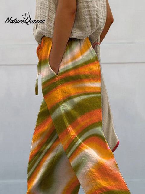 Hippie Style Swirl Pattern Printed Women's 100% Cotton Casual Pants