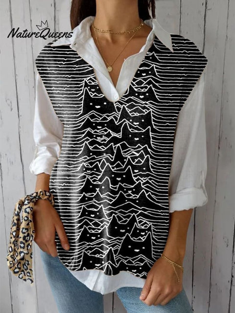 Women's Funny Cat  Art Print Versatile Knitted Vest