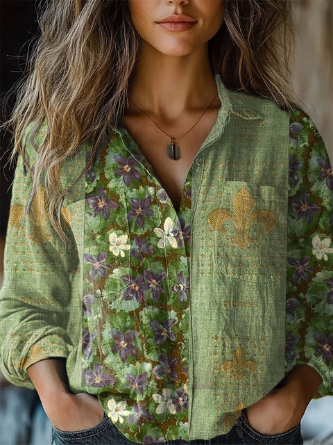 Women's Retro  Carnival  Art Print  Casual Long Sleeve Comfortable Cotton Shirt