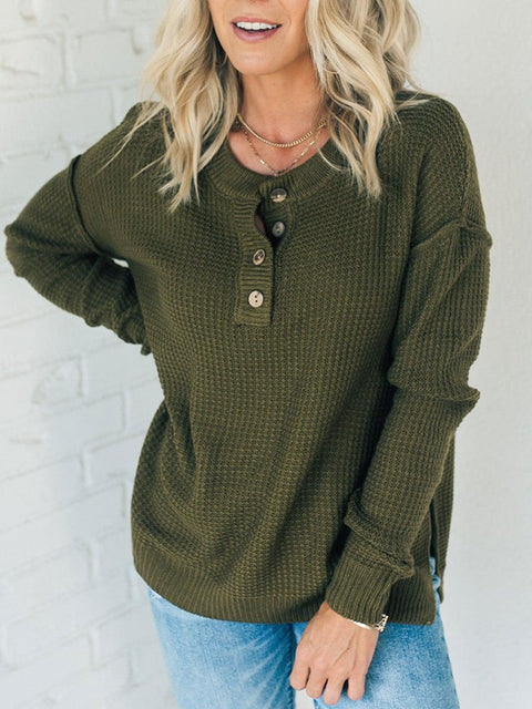 Women's Solid Color Button Sweater