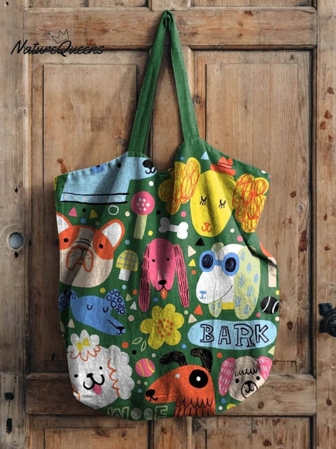 Funny Lovely Dogs Art Print Casual Linen Tote Bag