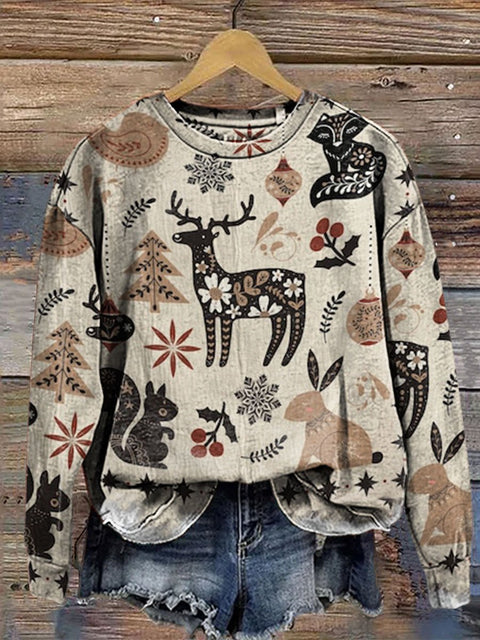 Retro Christmas Print Casual  Sweatshirt