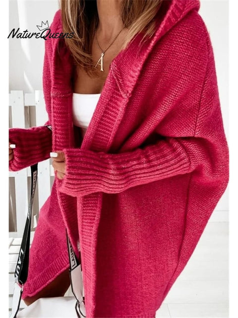 Bat Sleeve Hooded Soft Loose Patchwork Sweater