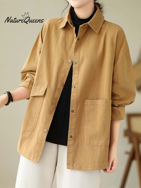 Women's Retro Solid Color Loose Elegant Casual Cotton And Linen Shirt