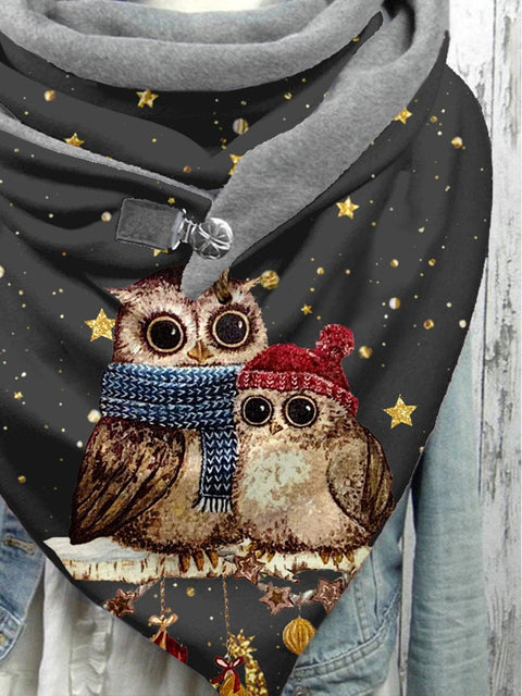 Women's Christmas Snowflake Owl Plush Casual Scarf