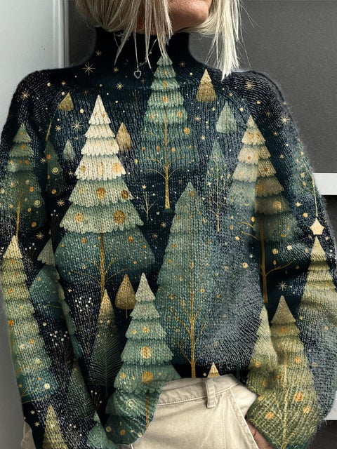 Dream Grove Print Knit Turtleneck Pullover Sweater