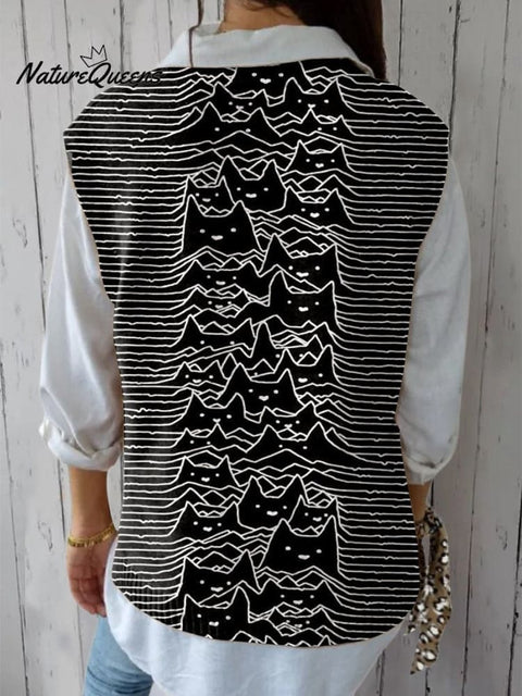 Women's Funny Cat  Art Print Versatile Knitted Vest