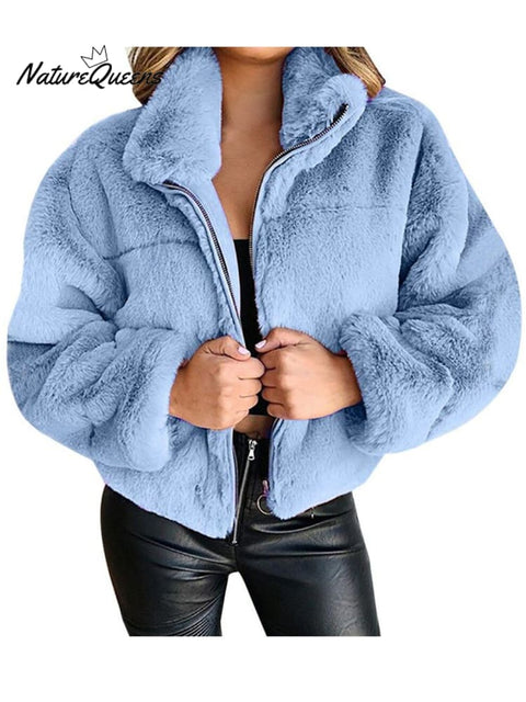 Autumn and Winter Imitation Fur Zipper Cardigan Plush Warm Jacket