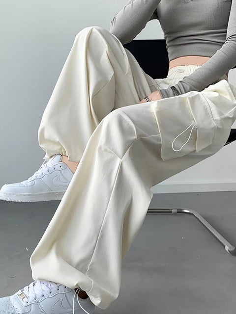 Women's Retro Stylish Casual High Waist Sports Parachute Wide Leg Pants