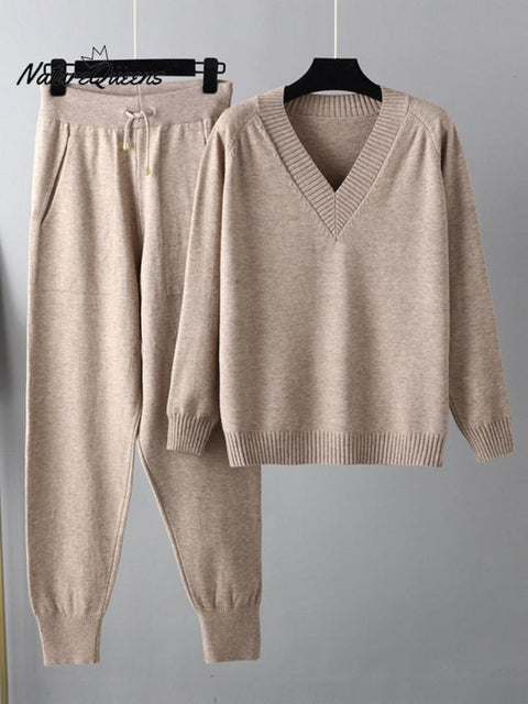 Sweater Harem Pants Suit Casual Sweater Pullover Two-piece Set