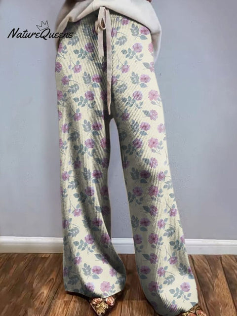Watercolour Pink Spring Floral Pattern Printed Women's Comfortable Knitted Trousers