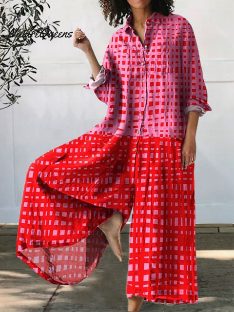 Women's Abstract Vibrant Bold Fun Colorful Geometric Stripes Art Print Casual 100% Cotton Wide Leg Jumpsuit