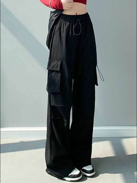 Women's Retro Stylish Casual High Waist Sports Parachute Wide Leg Pants