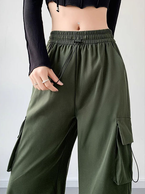Women's Retro Stylish Casual High Waist Sports Parachute Wide Leg Pants