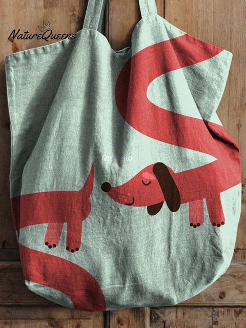 Funny Dachshund Dog Graphic Printed Linen Tote Bag