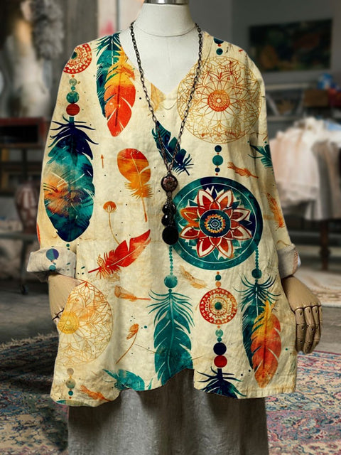 Women's Mandala Dream Catcher Art Print Casual Long Sleeve Comfortable Cotton Top