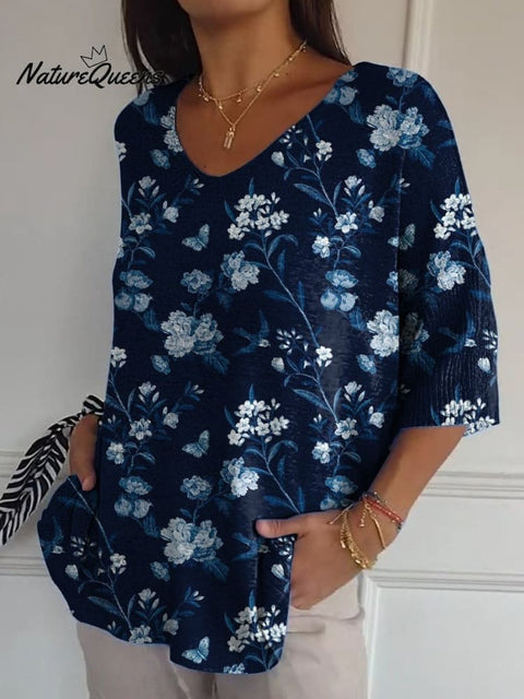 Midnight Swallow And Floral Pattern Printed Women's Casual Pullover Knit