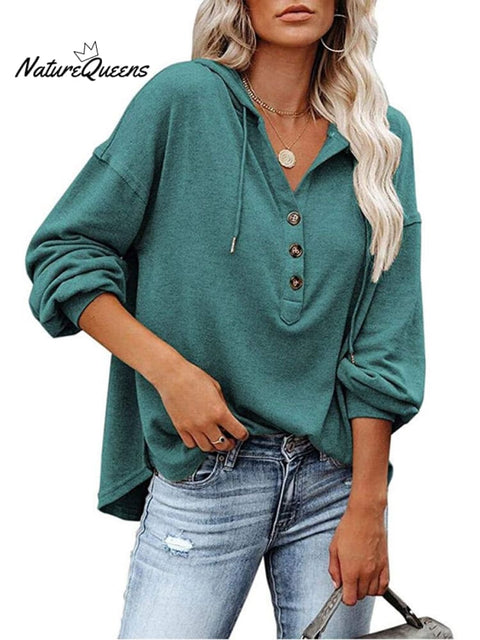 Loose V-neck Long-sleeved Sweatshirt Women's Sports Hooded Jacket