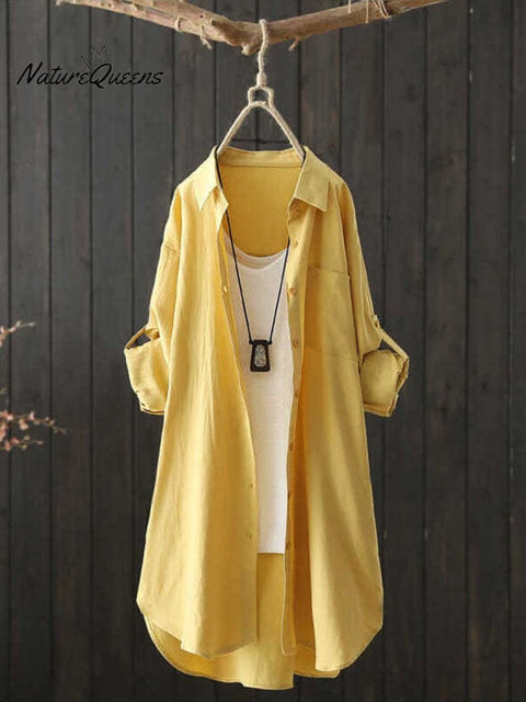 Women's Cotton Long Sleeve Solid Color Casual Shirt