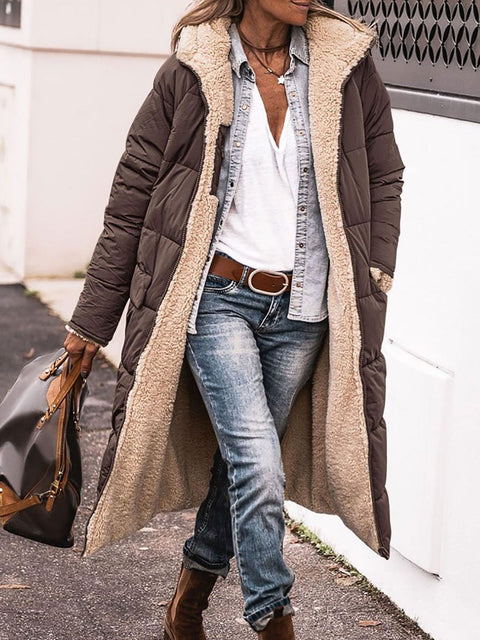 Women's Solid Color Casual Hooded Long-sleeved Cotton Coat