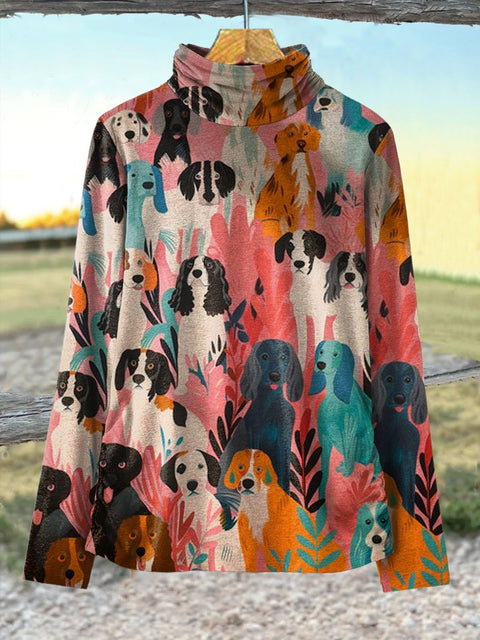 Women's Funny Dog Art  Print Casual 100% Cotton Top