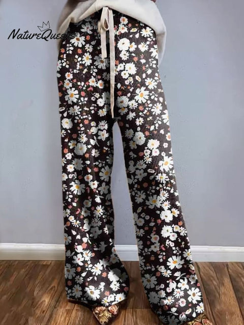 Women's Lovely Floral Art Printed Comfortable Knitted Trousers