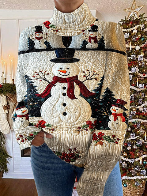 Christmas Snowman Print Knit Turtleneck Pullover Sweater