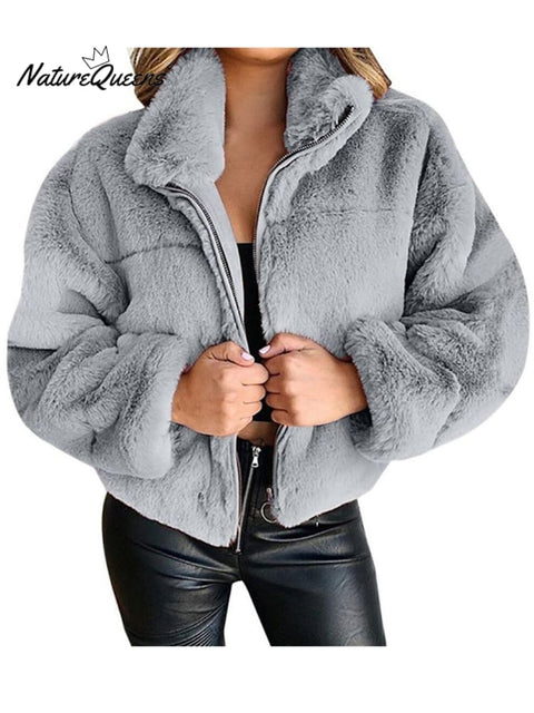 Autumn and Winter Imitation Fur Zipper Cardigan Plush Warm Jacket