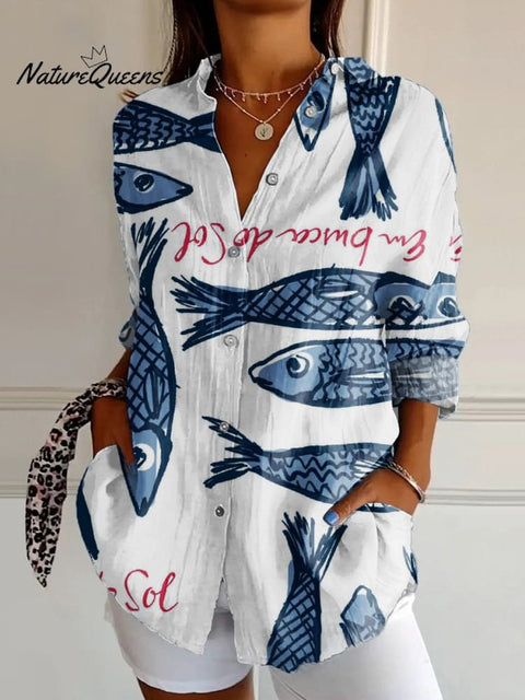 Women's  Fish  Art Print Casual Cotton Shirt