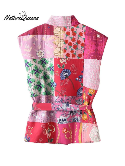 Women's Sleeveless Fashion Print Strappy Vest Jacket