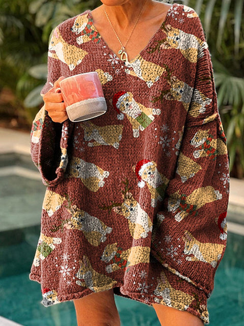 Christmas animals dog Birthday present Women's Casual Pullover Sweater