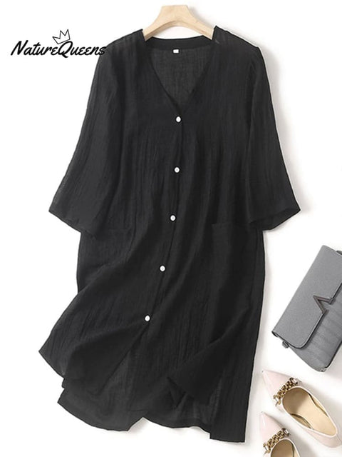 Cotton Linen Loose Drape Dress