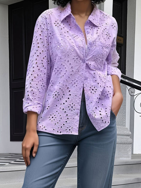Women's  Loose Embroidered Hollow Casual Shirt