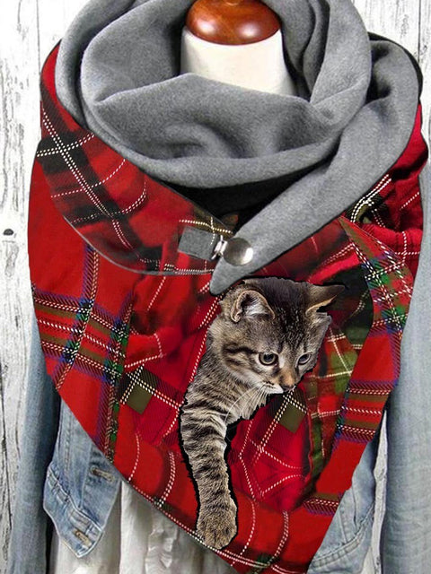 Christmas cat print casual fleece scarf and shawl