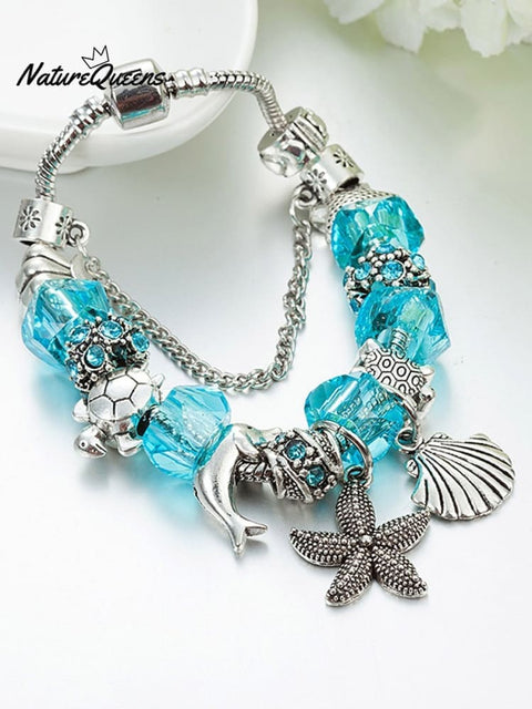 Vacation Style Fashion Turtle Dolphin Starfish Big Hole Beaded Bracelet
