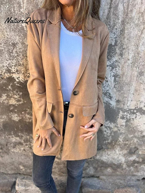 Jacket Suede Lapel Long Sleeve Casual Coat