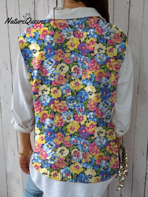 Lovely Summer Pansy Seamless Pattern Printed Women's Versatile Knitted Vest