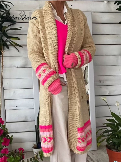 Aztec Knitted Long Sweater Coat