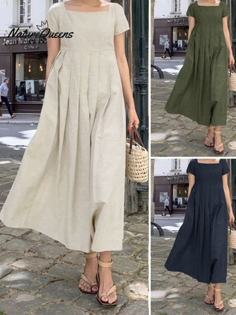 Elegant Casual Maxi Dress In Cotton And Linen