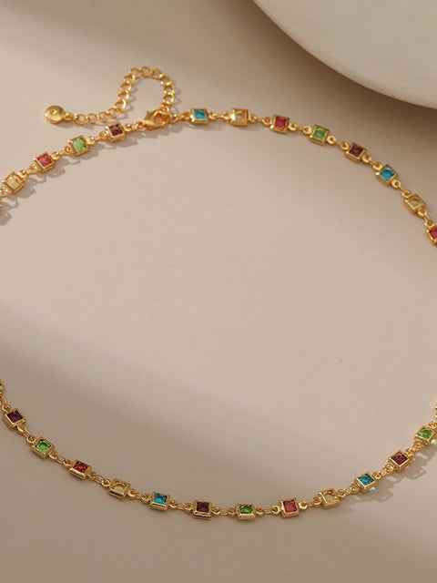 Colorful Square Glass Beads Chain Necklace